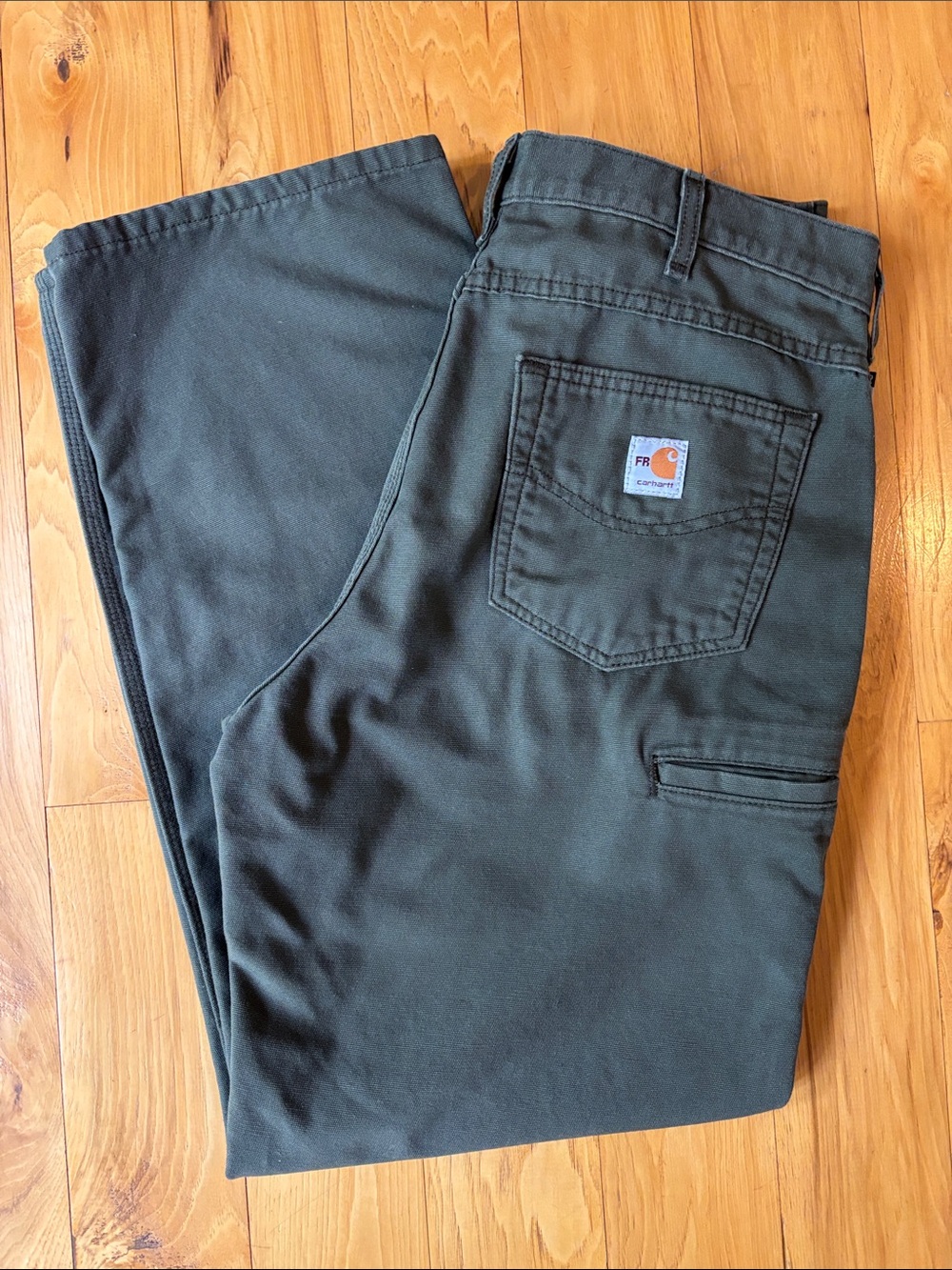 CARHARTT Green Flame-Resistant Loose Fit Midweight Canvas Work Pants Size 34x32